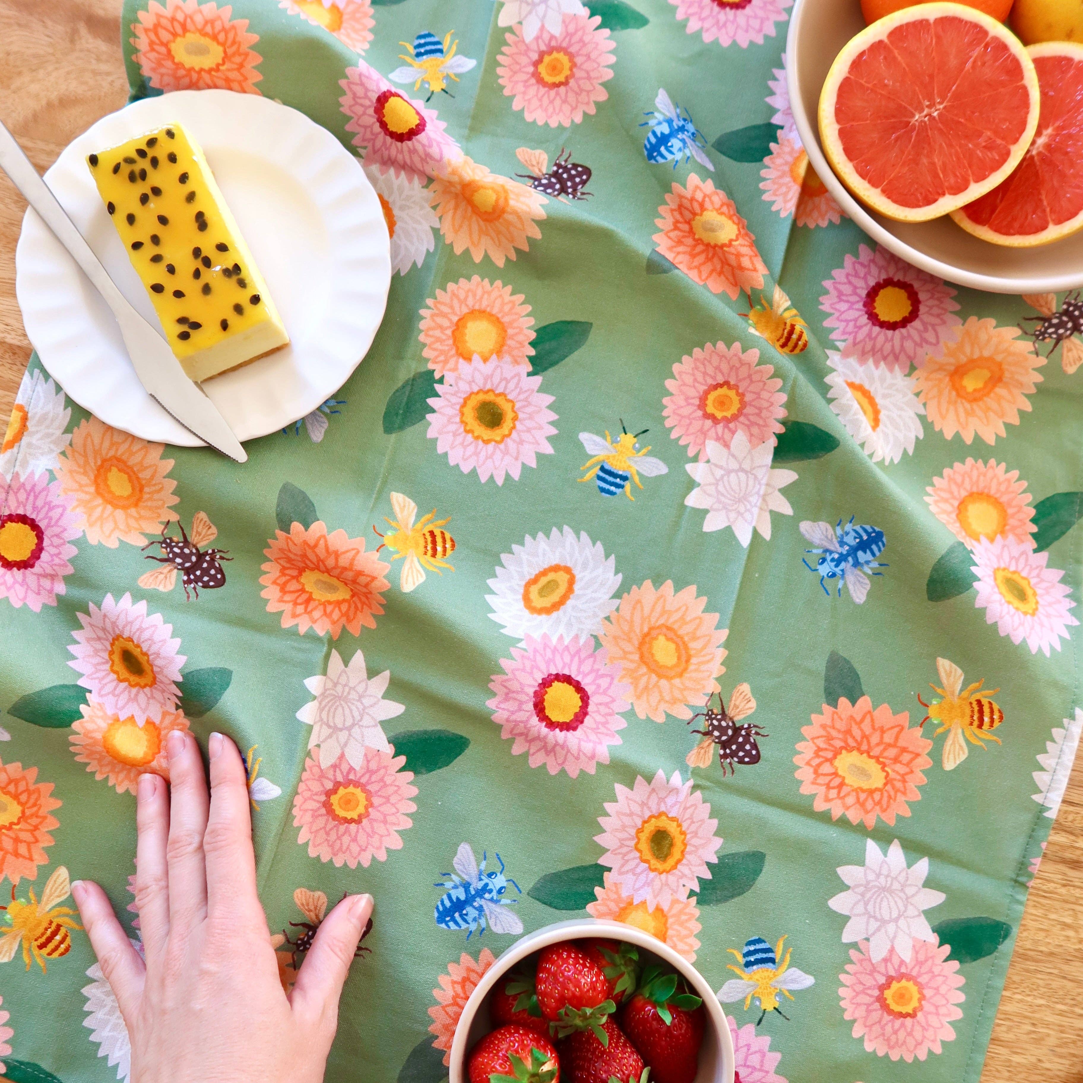 Australian Wildflower Tea Towel - Native Bees